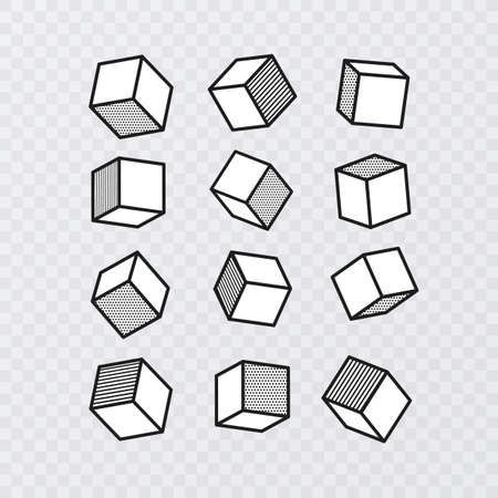 Big set of vector geometric shapes. Trendy graphic elements with shape if cubeのイラスト素材