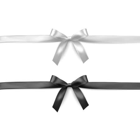 Black and white gift bows, satin isolated glamor bow for birthday and christmas gift box. Present design elementのイラスト素材