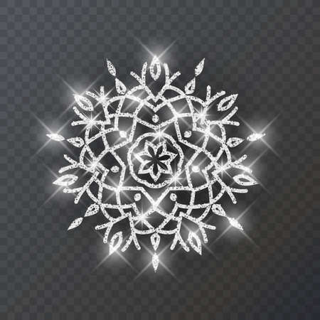 Snowflake Silver glitter Christmas Ornament on dark backgroundのイラスト素材