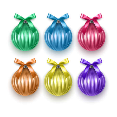 Colorful Christmas tree toy set isolated on a white background. Stocking Christmas decorations, object for christmas design, mockup, Vector formatのイラスト素材