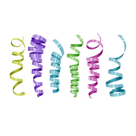 Colorful satin bows with horizontal and vertical ribbons isolated on white background. Vector holiday decorationのイラスト素材