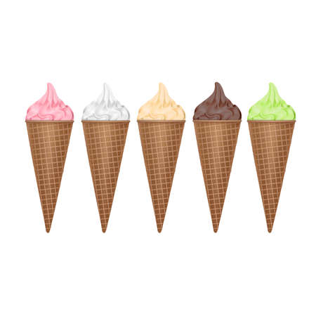 Ice cream set isolated on a white background. Tasty cute appetizing food collection. Simple realistic modern design.のイラスト素材