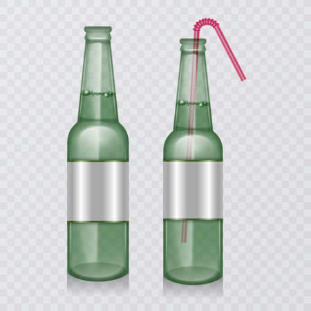 Beer bottle icon, beer set mock up in realistic style, Vector illustrationのイラスト素材