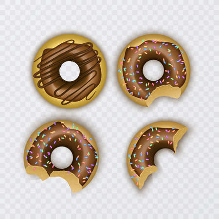 Donuts icing and chocolate. 3d realistic objects. Food icon set, vector formatのイラスト素材