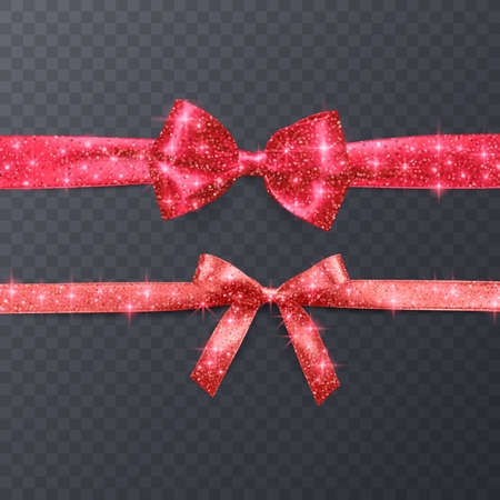 Set of red bows with glitter texture, Red bow on transparent background, Vector formatのイラスト素材