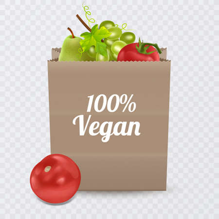 Grocery bag with lots of fruits and vegetables, Vector illustrationのイラスト素材