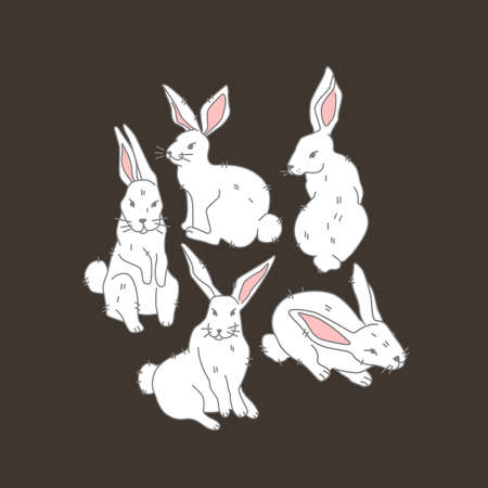 Cute rabbits, graphic elements, Rabbits in doodle style. vector formatのイラスト素材