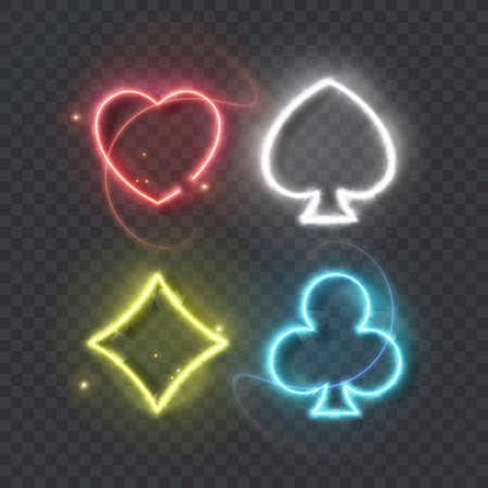 Casino playing cards in neon style, illustration on dark background. vector formatのイラスト素材