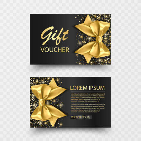 Set of Gift Voucher Card Template, Advertising or Sale. template with glitter texture and realistic bowのイラスト素材