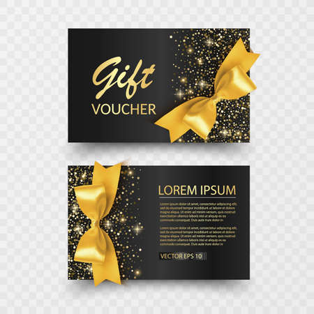 Set of Gift Voucher Card Template, Advertising or Sale. template with glitter texture and realistic bowのイラスト素材