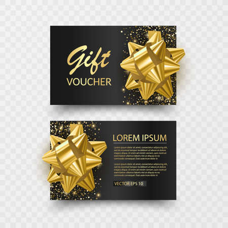 Set of Gift Voucher Card Template, Advertising or Sale. template with glitter texture and realistic bowのイラスト素材