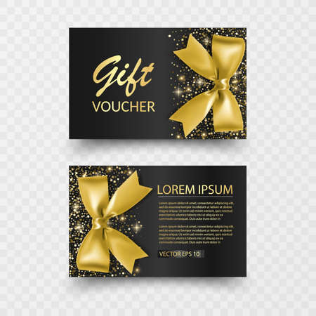 Set of Gift Voucher Card Template, Advertising or Sale. template with glitter texture and realistic bowのイラスト素材