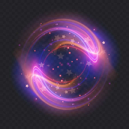 Abstract magic light effect with stars and glowing neon lines, magic background, Vector formatのイラスト素材
