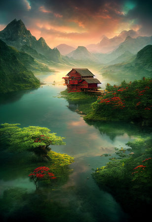 Beautiful landscape; 3d rendering illustrationの写真素材