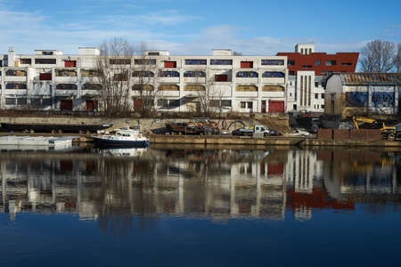 Prague, Czech Republic - January 22, 2021 - Holesovice harbor and its surroundings in a sunny winter dayのeditorial素材