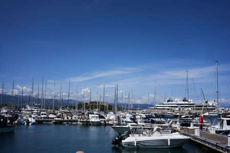 Antibes, France - July 28, 2019 - walk through the old port during the day in the middle of summer