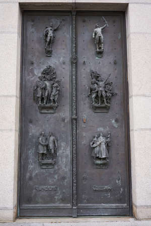 Prague, Czech Republic - February 15, 2020 - The National Monument in VÃ­tkov from the back in winter afternoonのeditorial素材