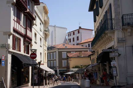 Biarritz, France - July 24, 2019 - shopping in the streets of the old town. Shopping in Biarritz - authentic goods, best outlets, malls and boutiques.のeditorial素材