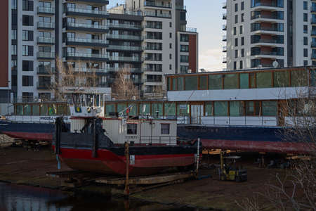 Prague, Czech Republic - January 22, 2021 - newly built apartment buildings in the port of Holesovice one sunny winter afternoon.のeditorial素材
