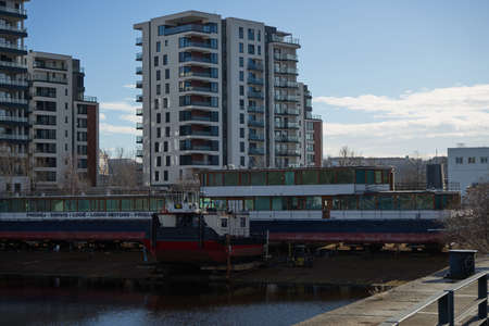 Prague, Czech Republic - January 22, 2021 - newly built apartment buildings in the port of Holesovice one sunny winter afternoon.のeditorial素材