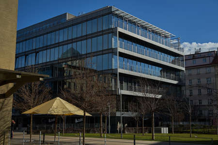 Prague, Czech Republic - January 22, 2021 - Newly built office buildings bring new life to a part of Prague called HoleÅ¡ovice on a sunny winter dayのeditorial素材