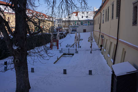 Podebrady, Czech Republic - February 14, 2021 - The early Gothic castle of PodÄbrady, which was gradually rebuilt into a chateau, was built in the second half of the 13th century by King PÅemysl Otakaのeditorial素材