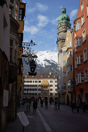 Innsbruck, Austria - February 20, 2019 - Old Town with Golden Roof and City Tower in the wintertimeのeditorial素材