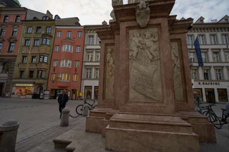 Innsbruck, Austria - February 20, 2019 - St. Anne's Column stands in the city center of Innsbruck on Maria-Theresien-Strasseのeditorial素材