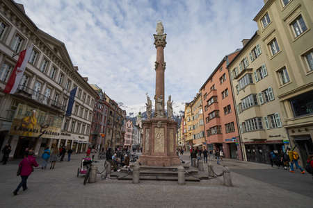 Innsbruck, Austria - February 20, 2019 - St. Anne's Column stands in the city center of Innsbruck on Maria-Theresien-Strasseのeditorial素材