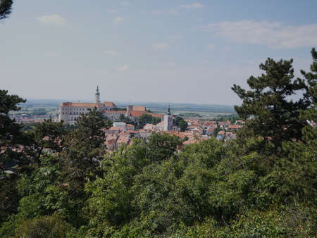 Mikulov, Czech Republic - August 19, 2016 - the view of the city from the Holy Hillの写真素材