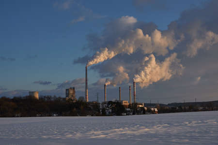 Melnik, Czech Republic - February 12, 2021 - Power plant on a sunny afternoon in winterのeditorial素材