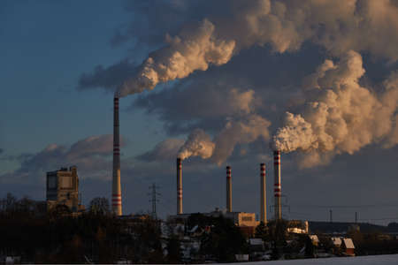 Melnik, Czech Republic - February 12, 2021 - Power plant on a sunny afternoon in winterのeditorial素材