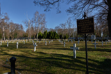 Prague, Czech Republic - March 30, 2021 - Olsany cemeteries - Military Cemetery - honorary military burial ground of the victims of World War I.のeditorial素材