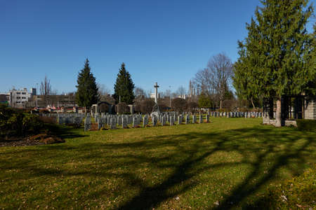 Prague, Czech Republic - March 30, 2021 - Prague War Cemetery  1939 - 1945. There are even some...