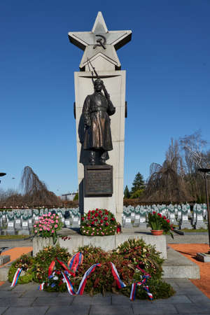 Prague, Czech Republic - March 30, 2021 - Prague War Cemetery  1939 - 1945. Its centrepiece is the monument to the 436 Soviet soldiers who lost their lives on May 9, 1945 in the liberation of Prague.のeditorial素材