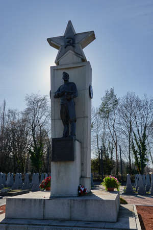 Prague, Czech Republic - March 30, 2021 - Prague War Cemetery  1939 - 1945. Its centrepiece is the monument to the 436 Soviet soldiers who lost their lives on May 9, 1945 in the liberation of Prague.のeditorial素材