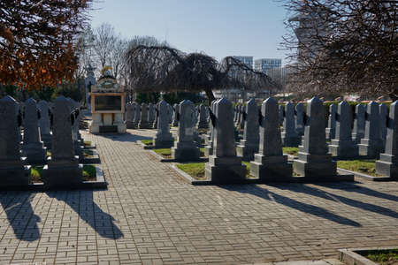 Prague, Czech Republic - March 30, 2021 - Prague War Cemetery  1939 - 1945. Its centrepiece is the...