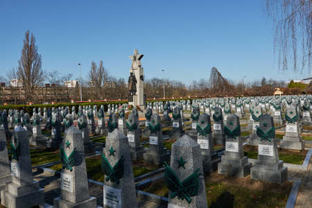Prague, Czech Republic - March 30, 2021 - Prague War Cemetery  1939 - 1945. Its centrepiece is the...