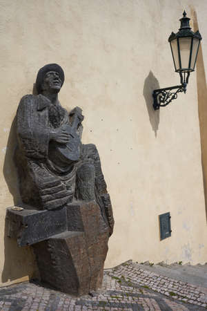 Prague, Czech Republic - April 23, 2021 - the stone monument commemorates the first republican composer, singer and actor Karel Haslerのeditorial素材