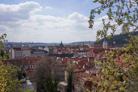Prague, Czech Republic - April 23, 2021 - view of Prague from the FÃ¼rstenberg Gardenのeditorial素材