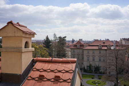 Prague, Czech Republic - April 23, 2021 - view of Prague from the FÃ¼rstenberg Gardenのeditorial素材