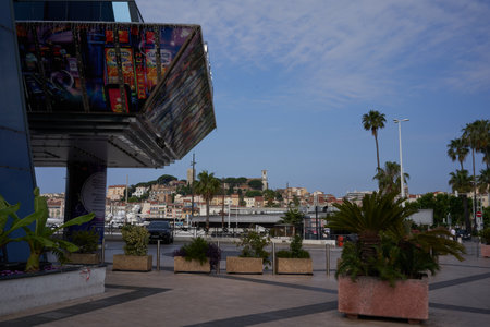Cannes, France - June 16, 2021 - view of the Old Town - the church of Notre-Dame de I'EspÃ©rance - in the middle of Le Suquet, on the slope of Mont Chevalierのeditorial素材