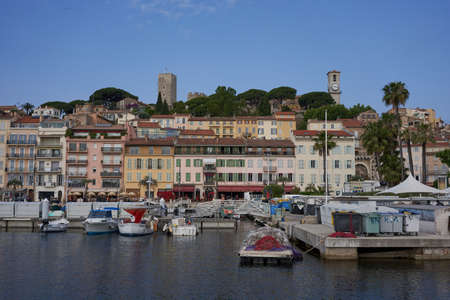 Cannes, France - June 16, 2021 - view of the Old Town - the church of Notre-Dame de I'EspÃ©rance - in the middle of Le Suquet, on the slope of Mont Chevalierのeditorial素材