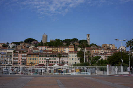 Cannes, France - June 16, 2021 - view of the Old Town - the church of Notre-Dame de I'EspÃ©rance - in the middle of Le Suquet, on the slope of Mont Chevalierのeditorial素材