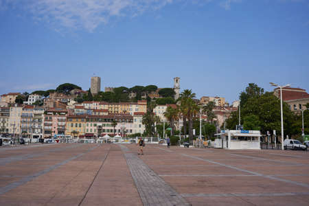 Cannes, France - June 16, 2021 - view of the Old Town - the church of Notre-Dame de I'EspÃ©rance - in the middle of Le Suquet, on the slope of Mont Chevalierのeditorial素材