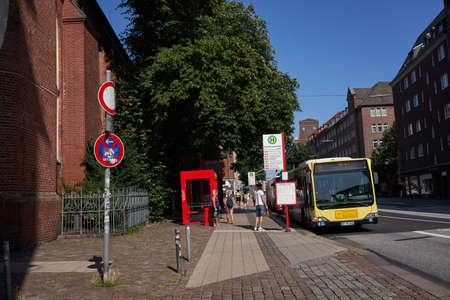 Hamburg, Germany - July 17, 2021 - St. James' Church, located directly in the city centre, has a 125 m tall tower.のeditorial素材
