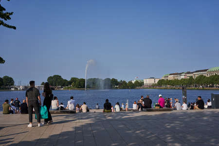 Hamburg, Germany - July 17, 2021 - Binnenalster or Inner Alster Lake is one of two artificial lakes within the city limits of Hamburg in summer afternoonのeditorial素材