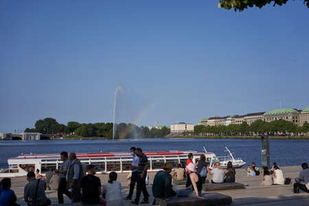 Hamburg, Germany - July 17, 2021 - Binnenalster or Inner Alster Lake is one of two artificial lakes within the city limits of Hamburg in summer afternoonのeditorial素材