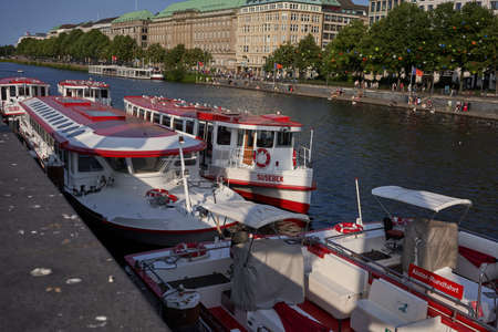 Hamburg, Germany - July 17, 2021 - Binnenalster or Inner Alster Lake is one of two artificial lakes within the city limits of Hamburg in summer afternoonのeditorial素材