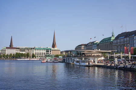 Hamburg, Germany - July 17, 2021 - Binnenalster or Inner Alster Lake is one of two artificial lakes within the city limits of Hamburg in summer afternoonのeditorial素材